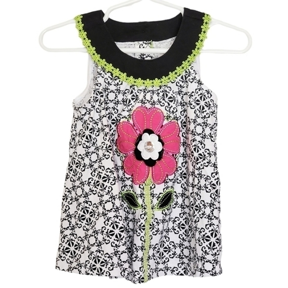 K1087 * Kids Headquarters Flower Appliqué Top Black White Pink Size 24M